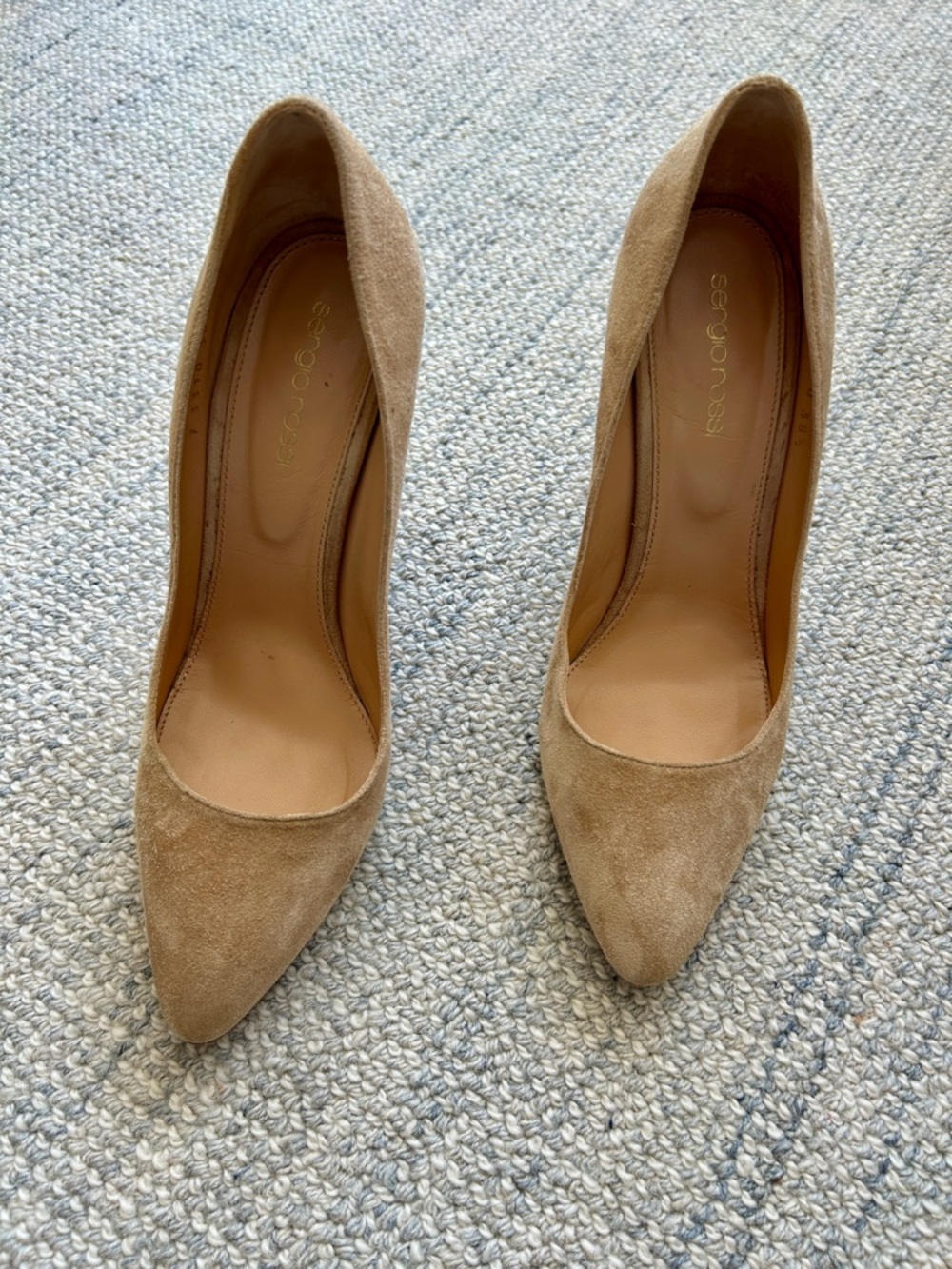 Sergio Rossi Tan Suede Pointed-Toe Pumps